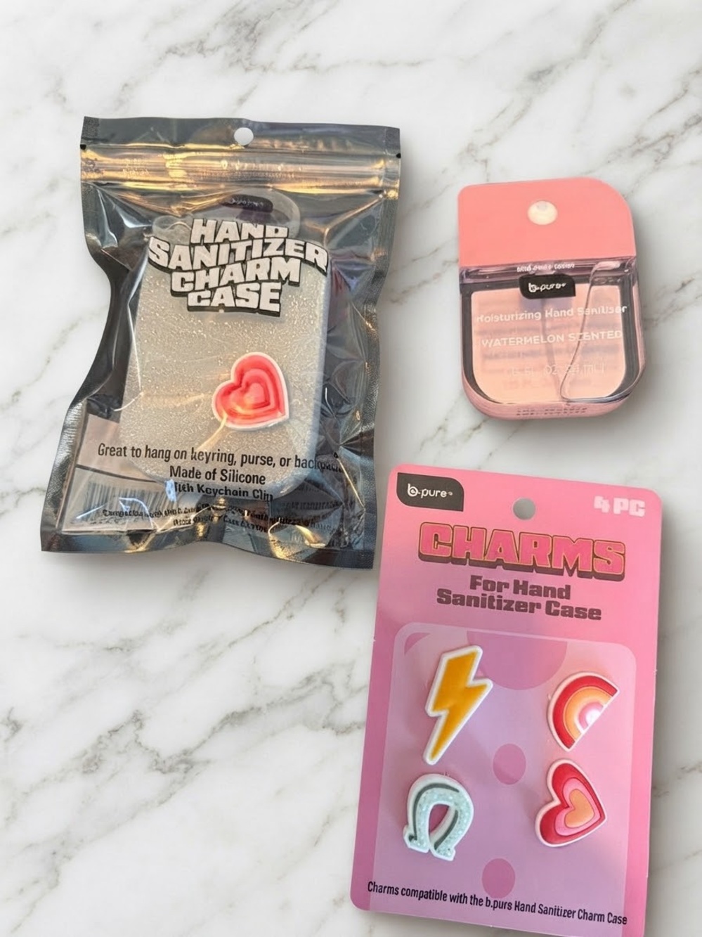 Pink Hand Sanitizer Case with Watermelon-Scented Sanitizer & Charms